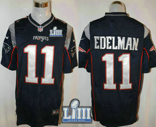 Men's New England Patriots #11 Julian Edelman Navy Blue 2019 Super Bowl LIII Patch Team Color NFL Nike Game Jersey