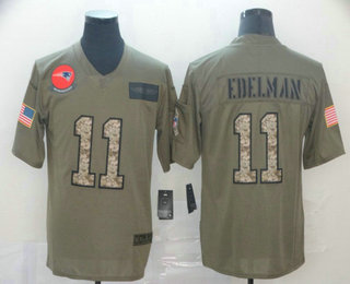 Men's New England Patriots #11 Julian Edelman Olive Camo 2019 Salute To Service Stitched NFL Nike Limited Jersey