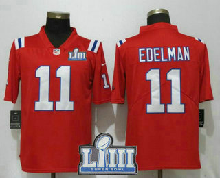 Men's New England Patriots #11 Julian Edelman Red 2019 Super Bowl LIII Patch Vapor Untouchable Stitched NFL Nike Limited Jersey