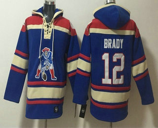 Men's New England Patriots #12 Tom Brady Blue Ageless Must Have Lace Up Pullover Hoodie