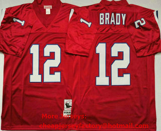 Men's New England Patriots #12 Tom Brady Red Mitchell & Ness Throwback Vintage Football Jersey