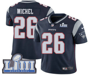 Men's New England Patriots #26 Sony Michel Navy Blue 2019 Super Bowl LIII Patch Vapor Untouchable Stitched NFL Nike Limited Jersey