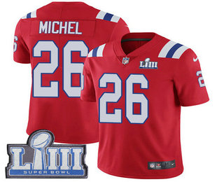 Men's New England Patriots #26 Sony Michel Red 2019 Super Bowl LIII Patch Vapor Untouchable Stitched NFL Nike Limited Jersey
