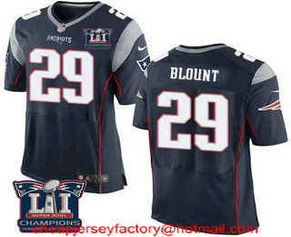 Men's New England Patriots #29 LeGarrette Blount Navy Blue 2017 Super Bowl LI Champions Patch Stitched NFL Nike Elite Jersey