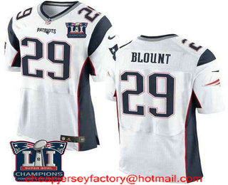 Men's New England Patriots #29 LeGarrette Blount White 2017 Super Bowl LI Champions Patch Stitched NFL Nike Elite Jersey