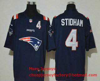 Men's New England Patriots #4 Jarrett Stidham Navy Blue 2020 Team Logo Number Vapor Untouchable Stitched NFL Nike Fashion Limited Jersey