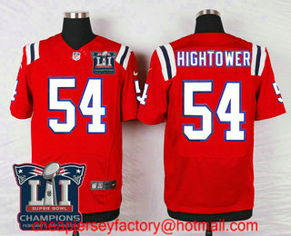 Men's New England Patriots #54 Dont'a Hightower Red 2017 Super Bowl LI Champions Patch Stitched NFL Nike Elite Jersey