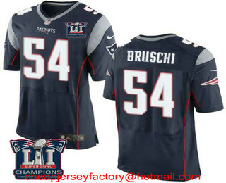 Men's New England Patriots #54 Tedy Bruschi Navy Blue 2017 Super Bowl LI Champions Patch Stitched NFL Nike Elite Jersey
