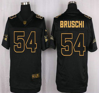Men's New England Patriots #54 Tedy Bruschi Pro Line Black Gold Collection Elite Jersey