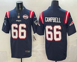 Men's New England Patriots #66 Will Campbell Navy FUSE 2025 AFC East Championship Patch Vapor Limited Jersey