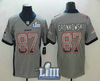 Men's New England Patriots #87 Rob Gronkowski Grey 2019 Super Bowl LIII Patch Fashion Drift Color Rush Stitched NFL Nike Limited Jersey