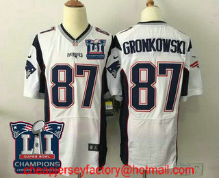 Men's New England Patriots #87 Rob Gronkowski White 2017 Super Bowl LI Champions Patch Stitched NFL Nike Elite Jersey