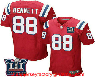Men's New England Patriots #88 Martellus Bennett Red 2017 Super Bowl LI Champions Patch Stitched NFL Nike Elite Jersey