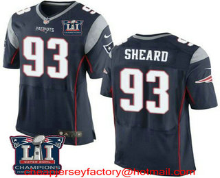 Men's New England Patriots #93 Jabaal Sheard Navy Blue 2017 Super Bowl LI Champions Patch Stitched NFL Nike Elite Jersey