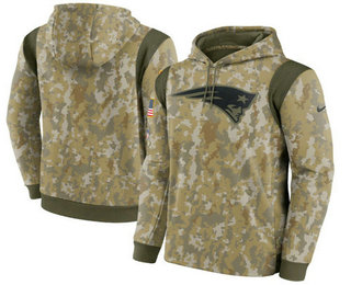 Men's New England Patriots Camo 2021 Salute To Service Therma Performance Pullover Hoodie