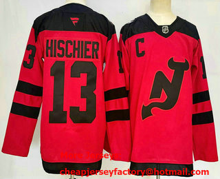 Men's New Jersey Devils #13 Nico Hischier Red 2024 With C Patch Stitched Jersey