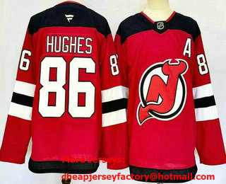 Men's New Jersey Devils #86 Jack Hughes Red Authentic Jersey