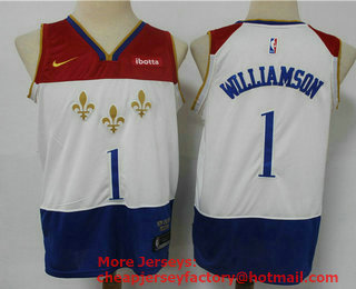 Men's New Orleans Pelicans #1 Zion Williamson White 2021 Nike City Edition Swingman Stitched NBA Jersey With The NEW Sponsor Logo