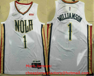 Men's New Orleans Pelicans #1 Zion Williamson White City Diamond 75th Icon Swingman Jersey With Sponsor