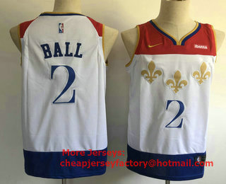 Men's New Orleans Pelicans #2 Lonzo Ball White 2021 Nike City Edition Swingman Stitched NBA Jersey With NEW Sponsor Logo