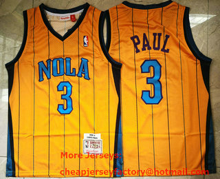Men's New Orleans Pelicans #3 Chris Paul Yellow 2010-11 Hardwood Classics Soul Swingman Stitched Throwback Jersey