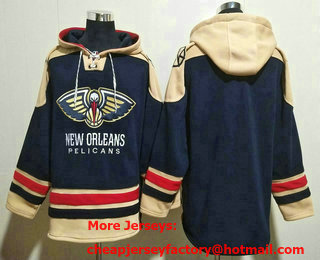 Men's New Orleans Pelicans Blank Navy Blue Ageless Must Have Lace Up Pullover Hoodie