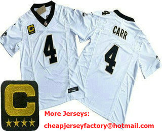 Men's New Orleans Saints #4 Derek Carr Limited White C Patch FUSE Vapor Jersey