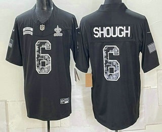 Men's New Orleans Saints #6 Tyler Shough Limited Black FUSE 2026 Salute To Service Jersey