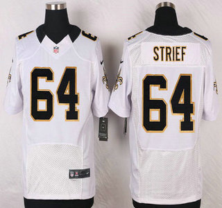 Men's New Orleans Saints #64 Zach Strief White Road NFL Nike Elite Jersey