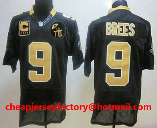 Men's New Orleans Saints #9 Drew Brees C Patch With TB Patch Nike Black Elite Jersey