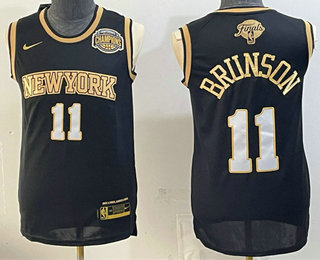 Men's New Yok Knicks #11 Jalen Brunson Black Gold 2026 Finals Eastern Conference Champions Patch Stitched Jersey