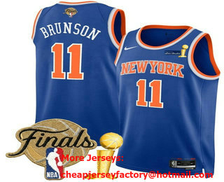 Men's New York Knicks #11 Jalen Brunson Blue 2026 Finals Patch And Champions Patch Icon Edition Stitched Jersey