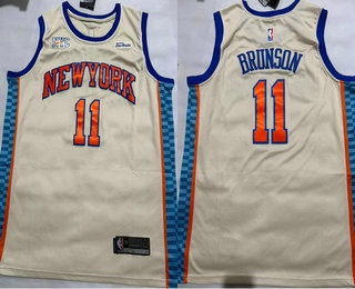 Men's New Yok Knicks #11 Jalen Brunson Cream 2025 City Sponsor Swingman Jersey