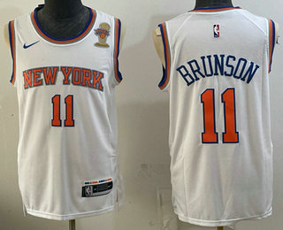 Men's New Yok Knicks #11 Jalen Brunson White 2026 Finals Champions Patch Stitched Jersey