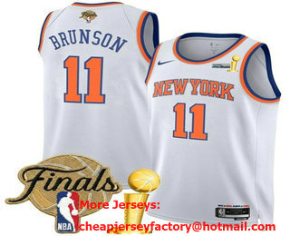 Men's New York Knicks #11 Jalen Brunson White 2026 Finals Patch And Champions Patch Association Edition Stitched Jersey