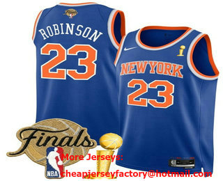 Men's New York Knicks #23 Mitchell Robinson Blue 2026 Finals Patch And Champions Patch Icon Edition Stitched Jersey