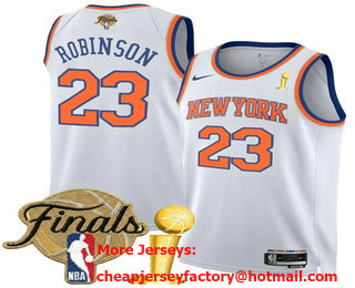 Men's New York Knicks #23 Mitchell Robinson White 2026 Finals Patch And Champions Patch Association Edition Stitched Jersey