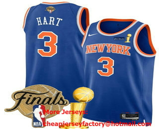 Men's New York Knicks #3 Josh Hart Blue 2026 Finals Patch And Finals Champions Patch Icon Edition Stitched Jersey