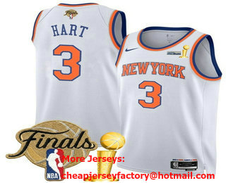 Men's New York Knicks #3 Josh Hart White 2026 Finals Patch And Champions Patch Association Edition Stitched Jersey