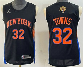 Men's New Yok Knicks #32 Karl-Anthony Towns Black 2026 Finals Patch Statement Edition Stitched Jersey