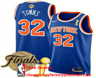 Men's New York Knicks #32 Karl-Anthony Towns Blue 2026 Finals Patch And Champions Patch Icon Edition Stitched Jersey