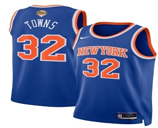 Men's New Yok Knicks #32 Karl-Anthony Towns Blue 2026 Finals Patch Icon Edition Stitched Jersey