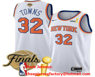 Men's New York Knicks #32 Karl-Anthony Towns White 2026 Finals Patch And Champions Patch Association Edition Stitched Jersey