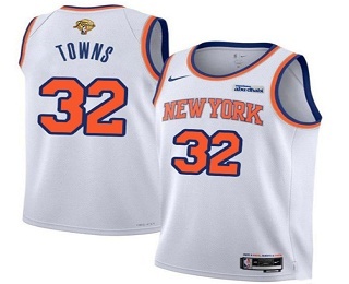 Men's New Yok Knicks #32 Karl-Anthony Towns White 2026 Finals Patch Icon Edition Stitched Jersey
