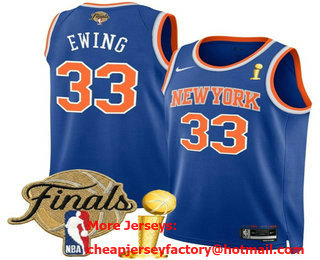 Men's New York Knicks #33 Patrick Ewing Blue 2026 Finals Patch And Champions Patch Icon Edition Stitched Jersey