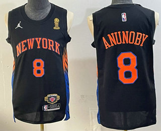 Men's New Yok Knicks #8 OG Anunoby Black 2026 Finals Champions Patch Statement Edition Stitched Jersey