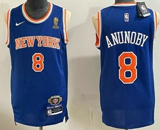 Men's New Yok Knicks #8 OG Anunoby Blue 2026 Finals Champions Patch Stitched Jersey