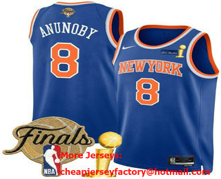 Men's New York Knicks #8 OG Anunoby Blue 2026 Finals Patch And Finals Champions Patch Icon Edition Stitched Jersey