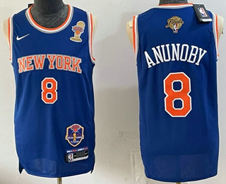 Men's New York Knicks #8 OG Anunoby Blue 2026 Finals Patch and Finals Champions Patch Stitched Jersey