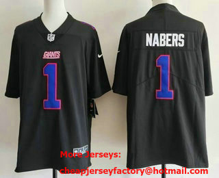 Men's New York Giants #1 Malik Nabers Limited Black Fashion Vapor Jersey